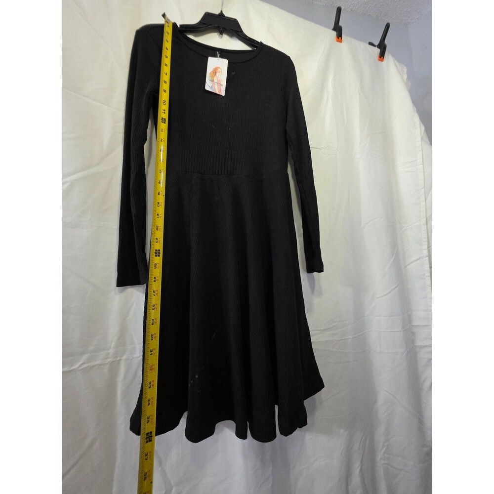 PrettyGarden Women's M Fit & Flare Black Ribbed Knit Long Sleeve Dress - Picture 4 of 4